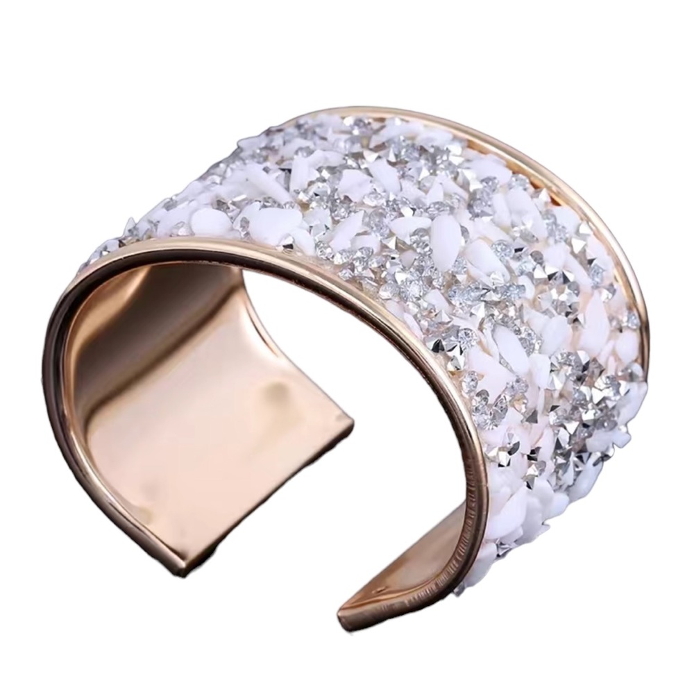 White Stone and Rhinestone Rose Gold Cuff Bracelet